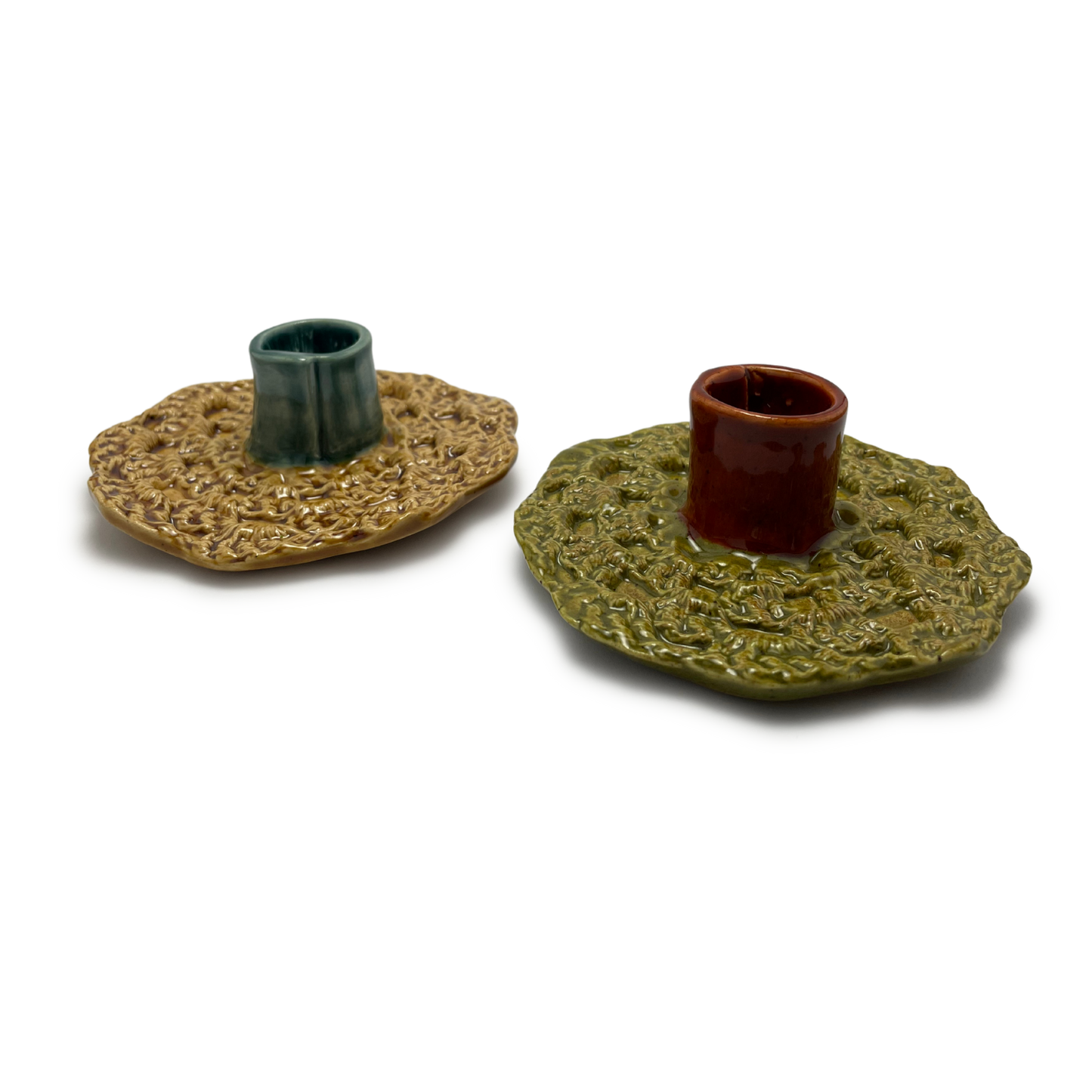 Ceramic Crochet Candle Holder - Kosher Dill Green and Charoset Burnt Orange
