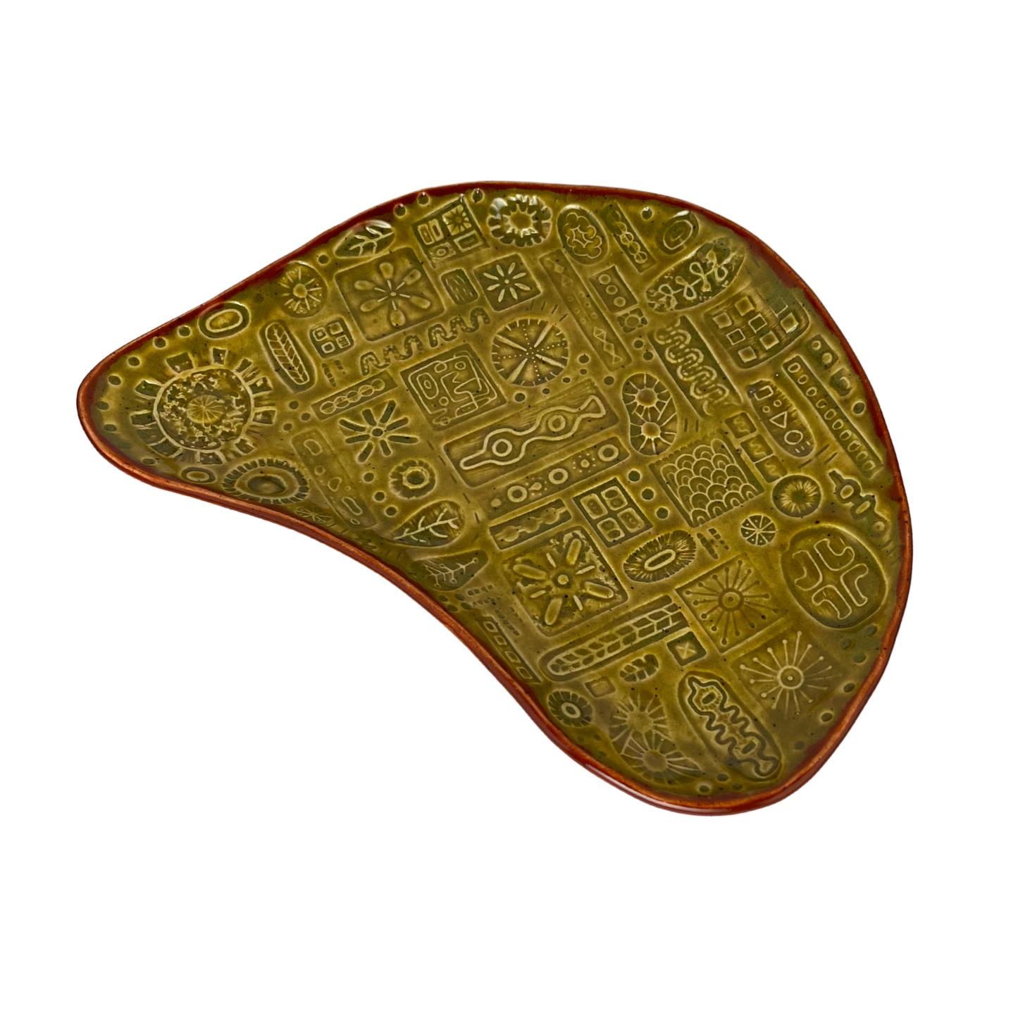 Small Ceramic Platter Tray, 8" - Kosher Dill Green and Charoset Burnt Orange