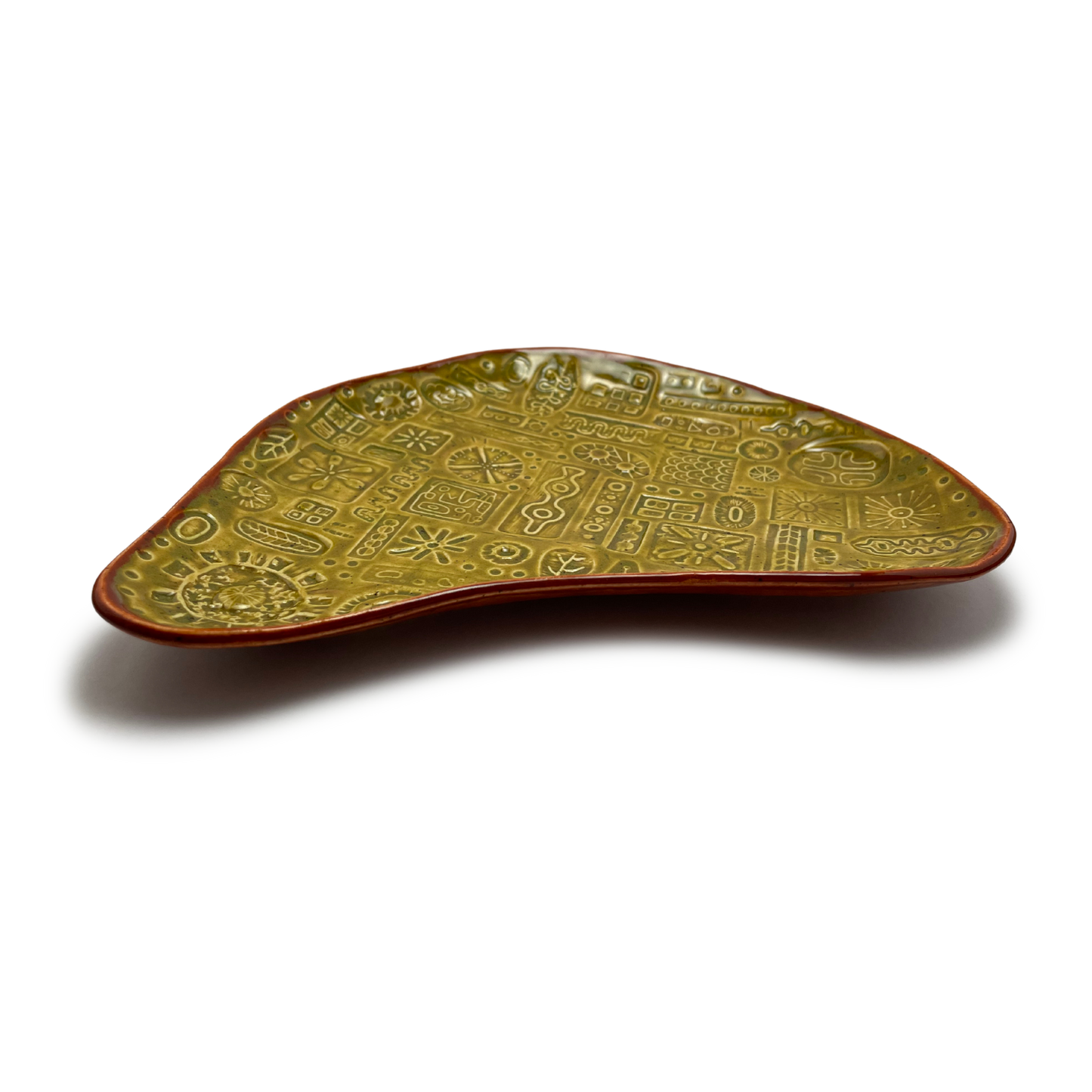 Small Ceramic Platter Tray, 8" - Kosher Dill Green and Charoset Burnt Orange