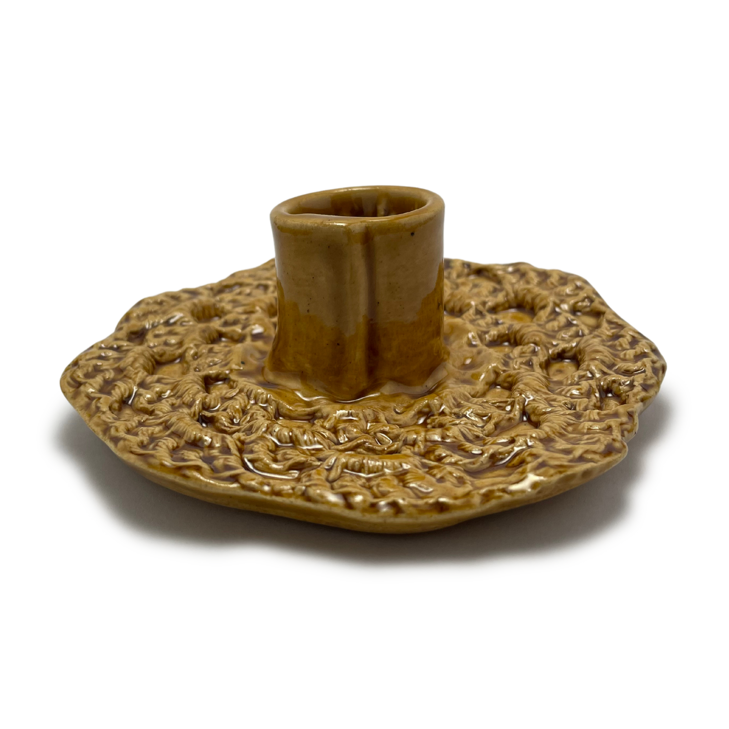 Ceramic Crochet Candle Holder - Deli Mustard Yellow