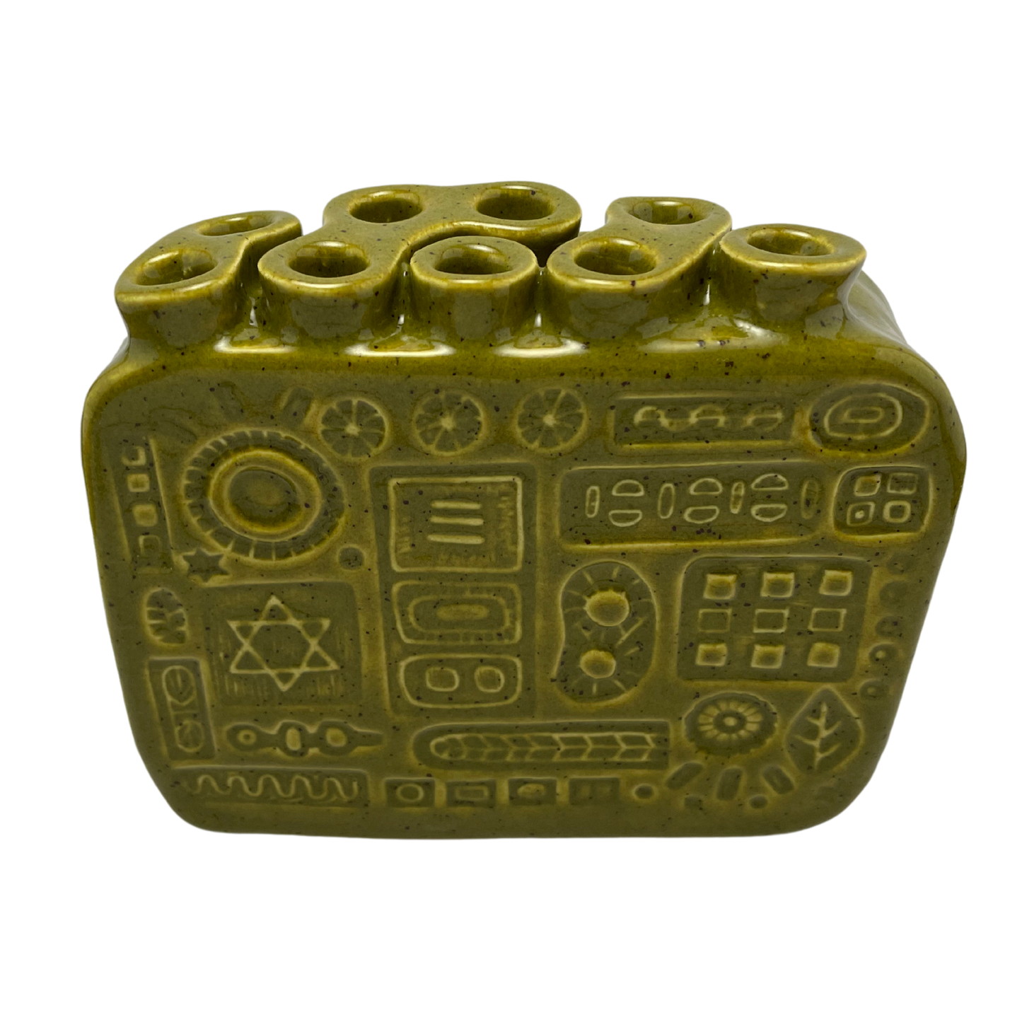 Handcrafted Stoneware Menorah - Kosher Dill Green