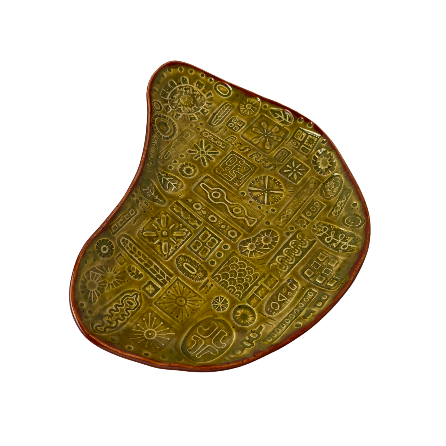 Small Ceramic Platter Tray, 8" - Kosher Dill Green and Charoset Burnt Orange