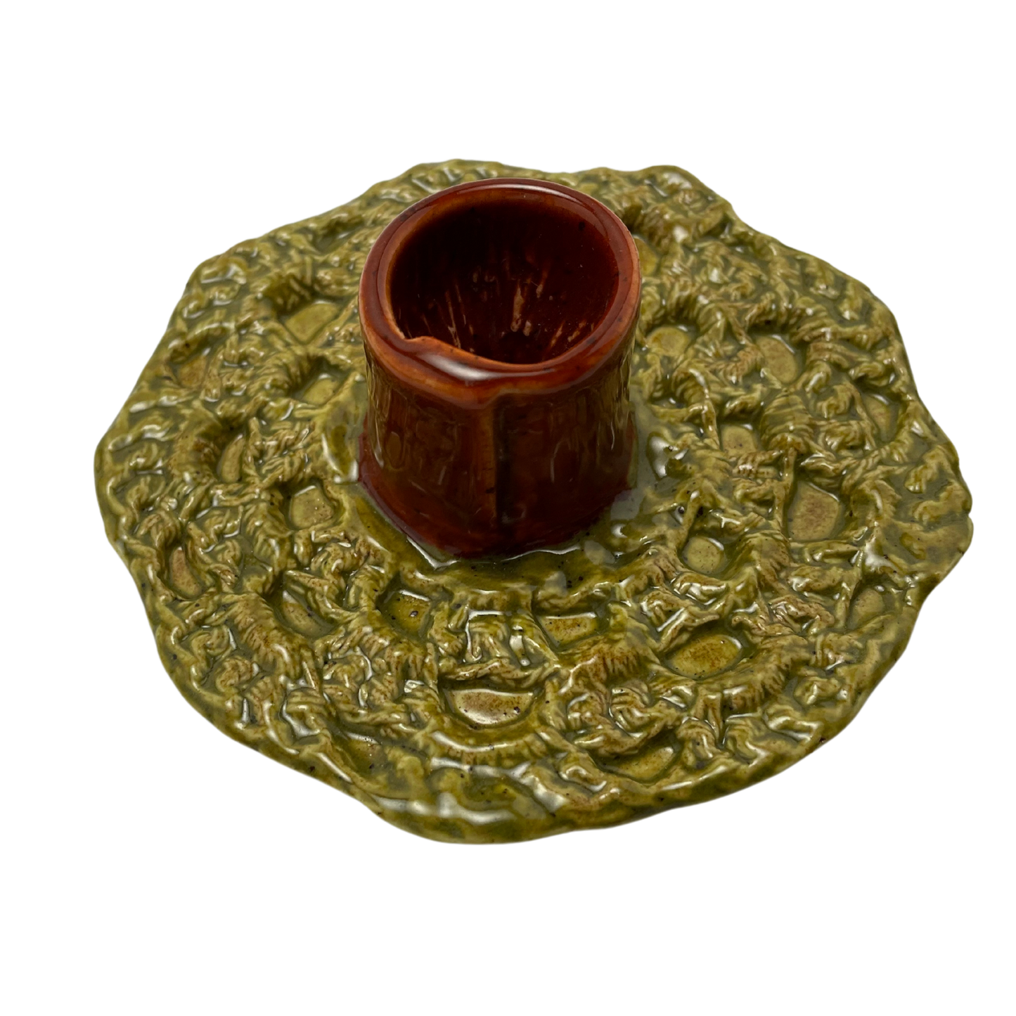 Ceramic Crochet Candle Holder - Kosher Dill Green and Charoset Burnt Orange
