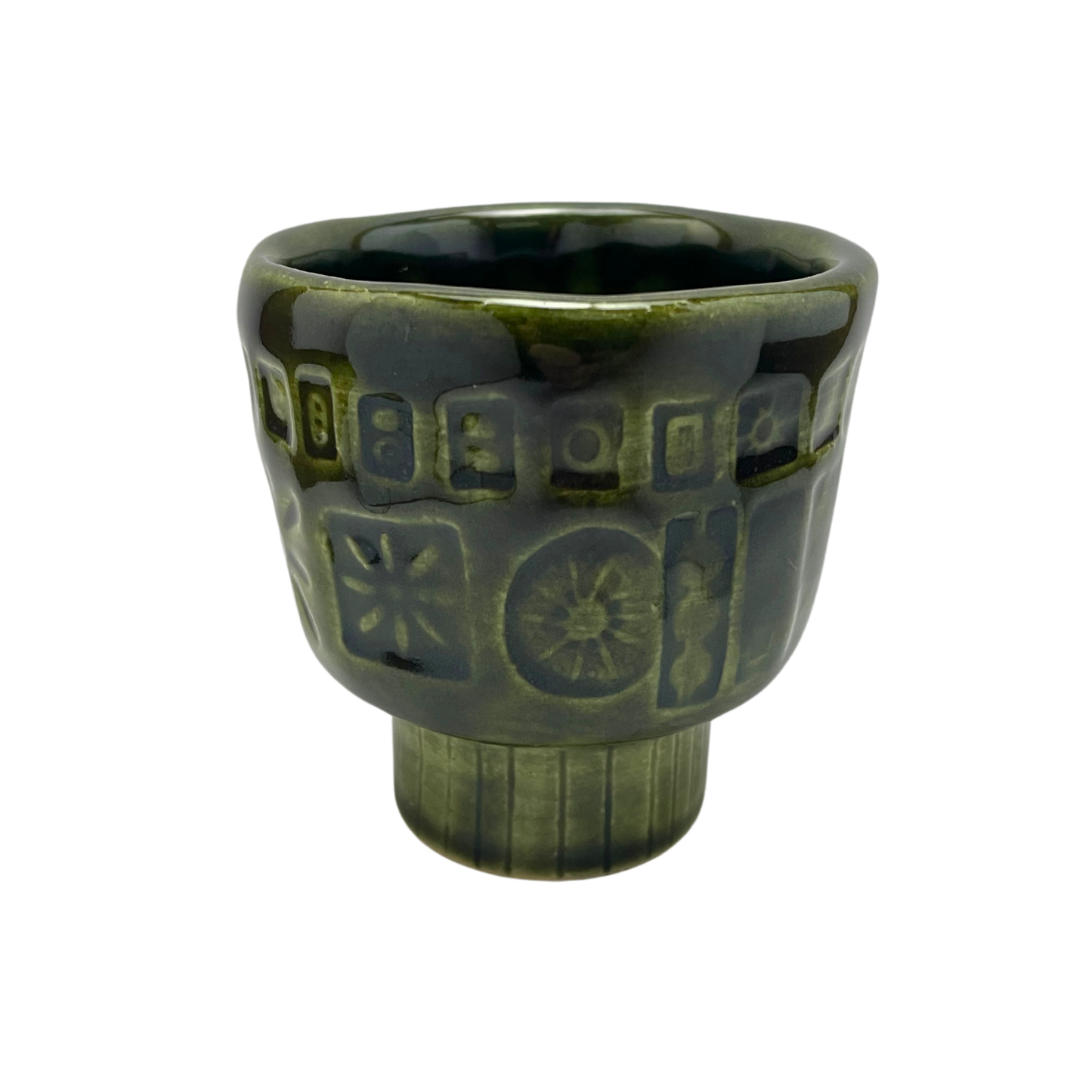 Handcrafted Footed Stoneware Cup - Olive Green, 3.5 oz