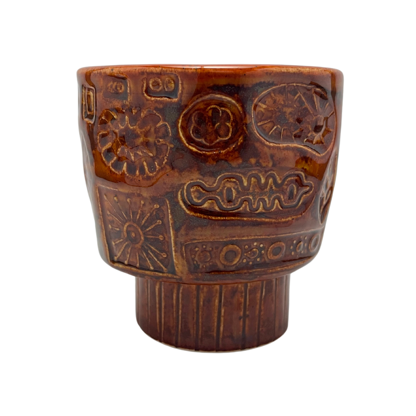 footed Handmade Cups vintage pottery style wine tumblers retro ceramics drinking glasses for wine coffee tea shabbat kiddush drinkware kitchen home burnt orange brown red