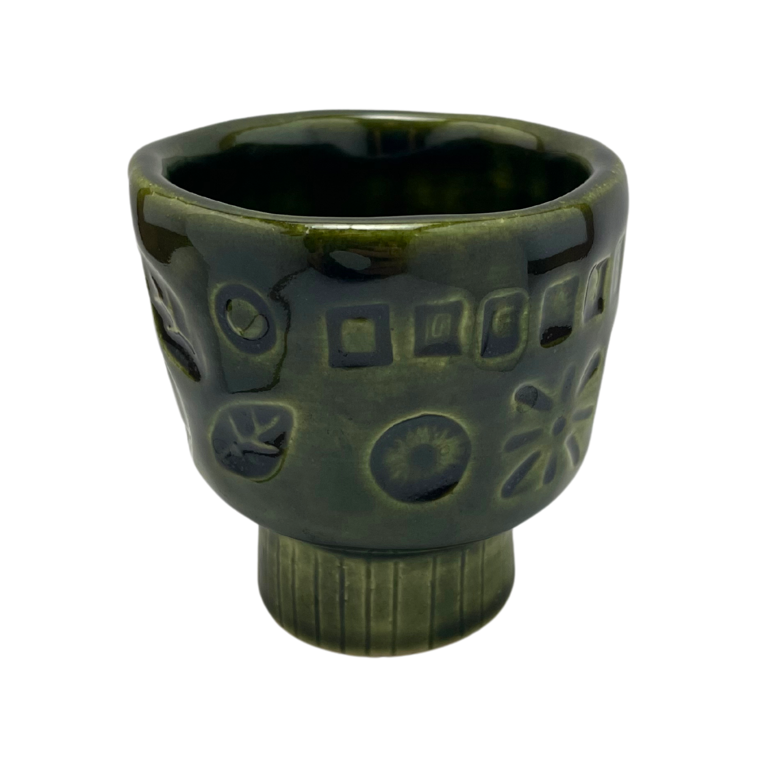 Footed Handmade Cups vintage pottery style wine tumblers retro ceramics drinking glasses for wine coffee tea shabbat kiddush drinkware kitchen home dark green olive