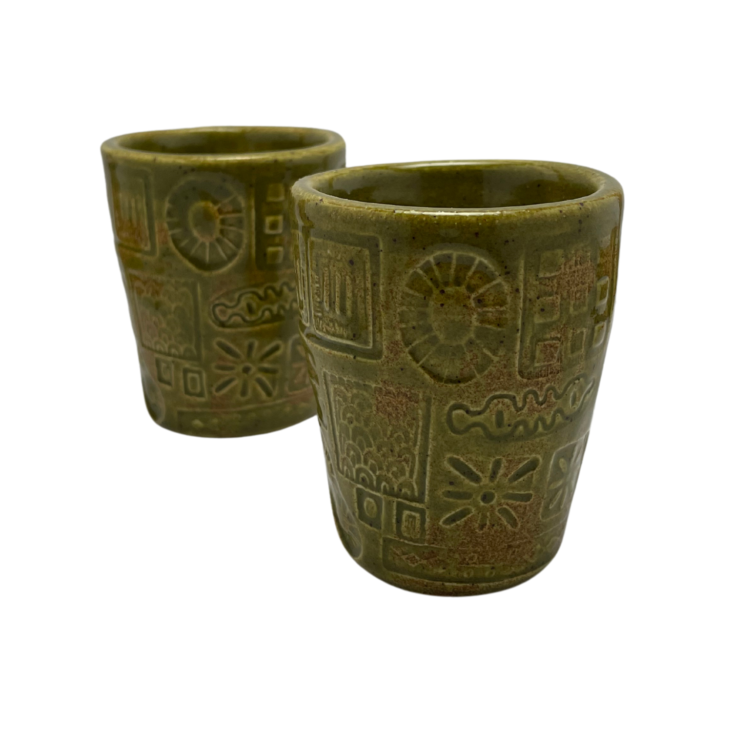 Handmade Cups set vintage pottery style wine tumblers retro ceramics drinking glasses for wine coffee tea shabbat kiddush drinkware kitchen home olive green