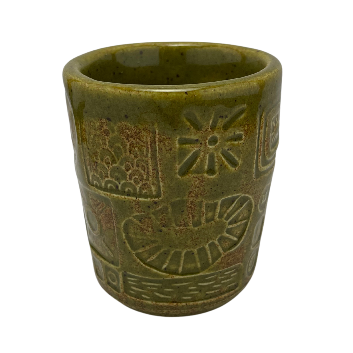 Handmade Cups - vintage pottery style retro ceramics drinking kiddush cup glasses tumbler olive green