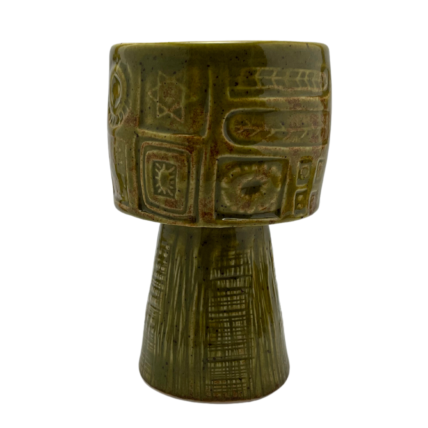 Jewish kiddish cup shabbat, ceramic handmade sabbath day cups, judaica store for judaism, painted pottery glasses shabbos, jewish gifts, jewish wedding, judaica art by Shana Ostrowiecki made in California, usa vintage style stemware green brown olive