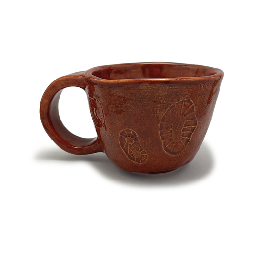 one of a kind vintage style handmade mug or tea cup, burnt orange reddish