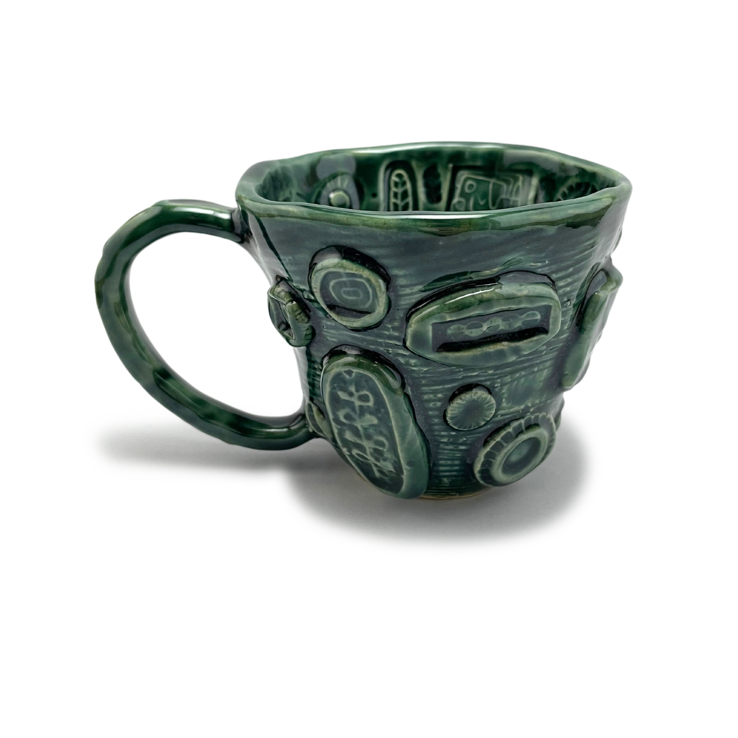 coffee mug or tea cup handmade artistic by shana ostrowiecki, teal blue turquoise green vintage style