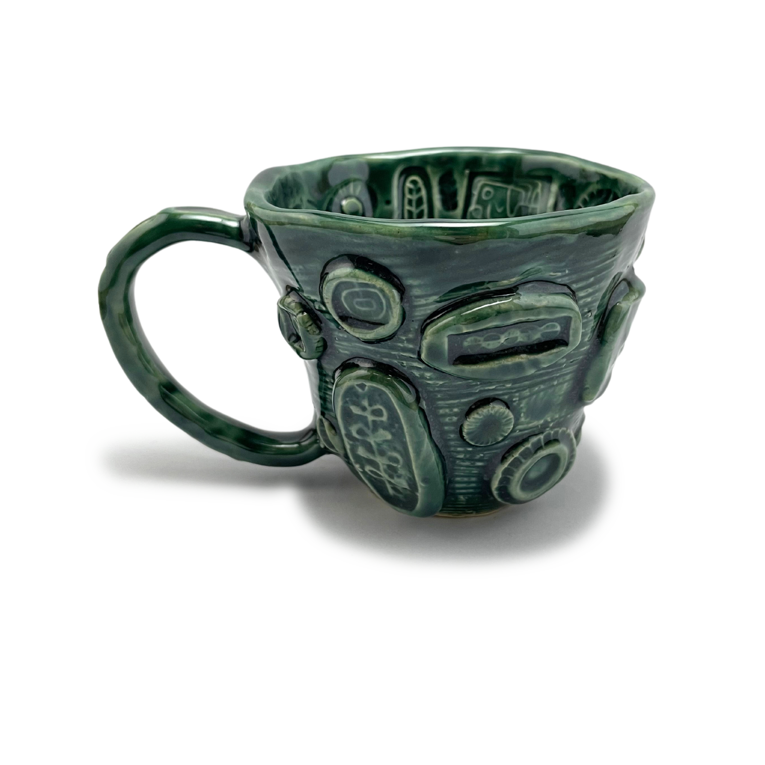 coffee mug or tea cup handmade artistic by shana ostrowiecki, teal blue turquoise green vintage style