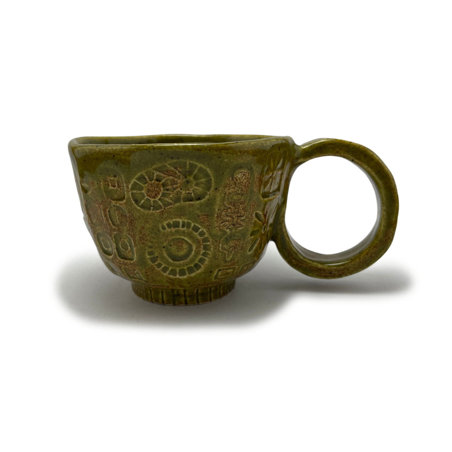 mug, ceramic pottery coffee or tea cup handmade in california greenish brownish one of a kind by shana ostrowiecki