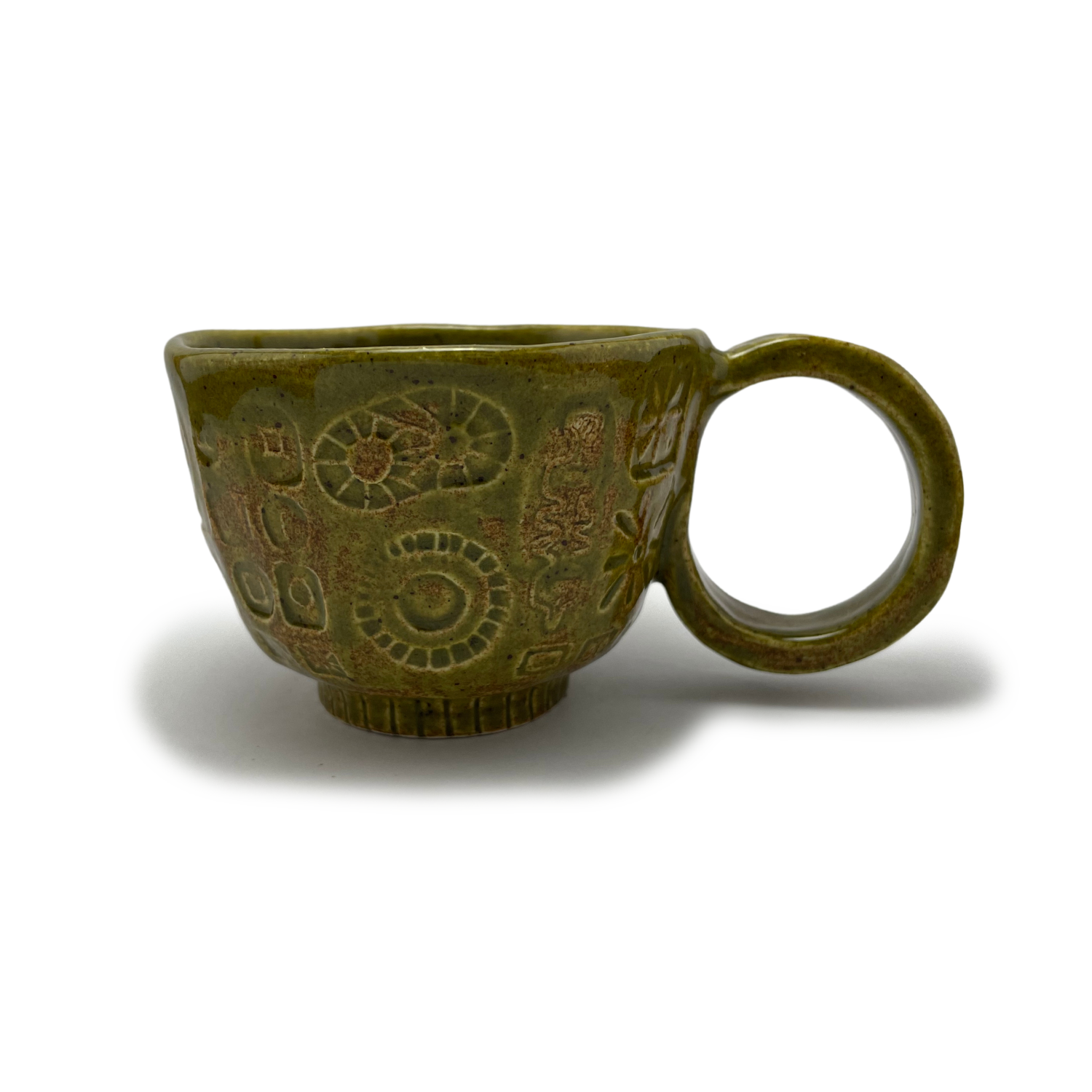 mug, ceramic pottery coffee or tea cup handmade in california greenish brownish one of a kind by shana ostrowiecki
