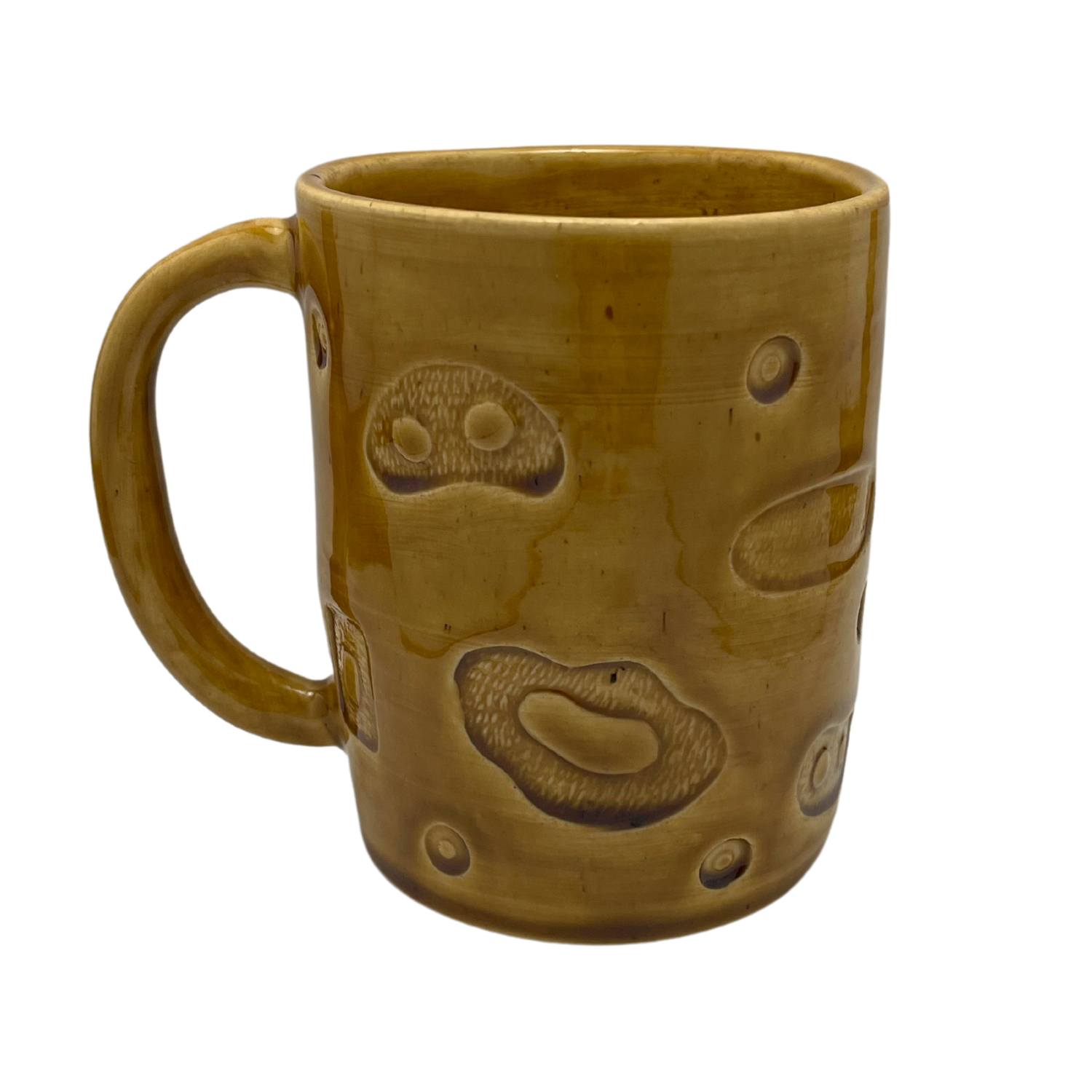 large mug ceramic oversized coffee mug mustard yellow handmade brownish vintage style
