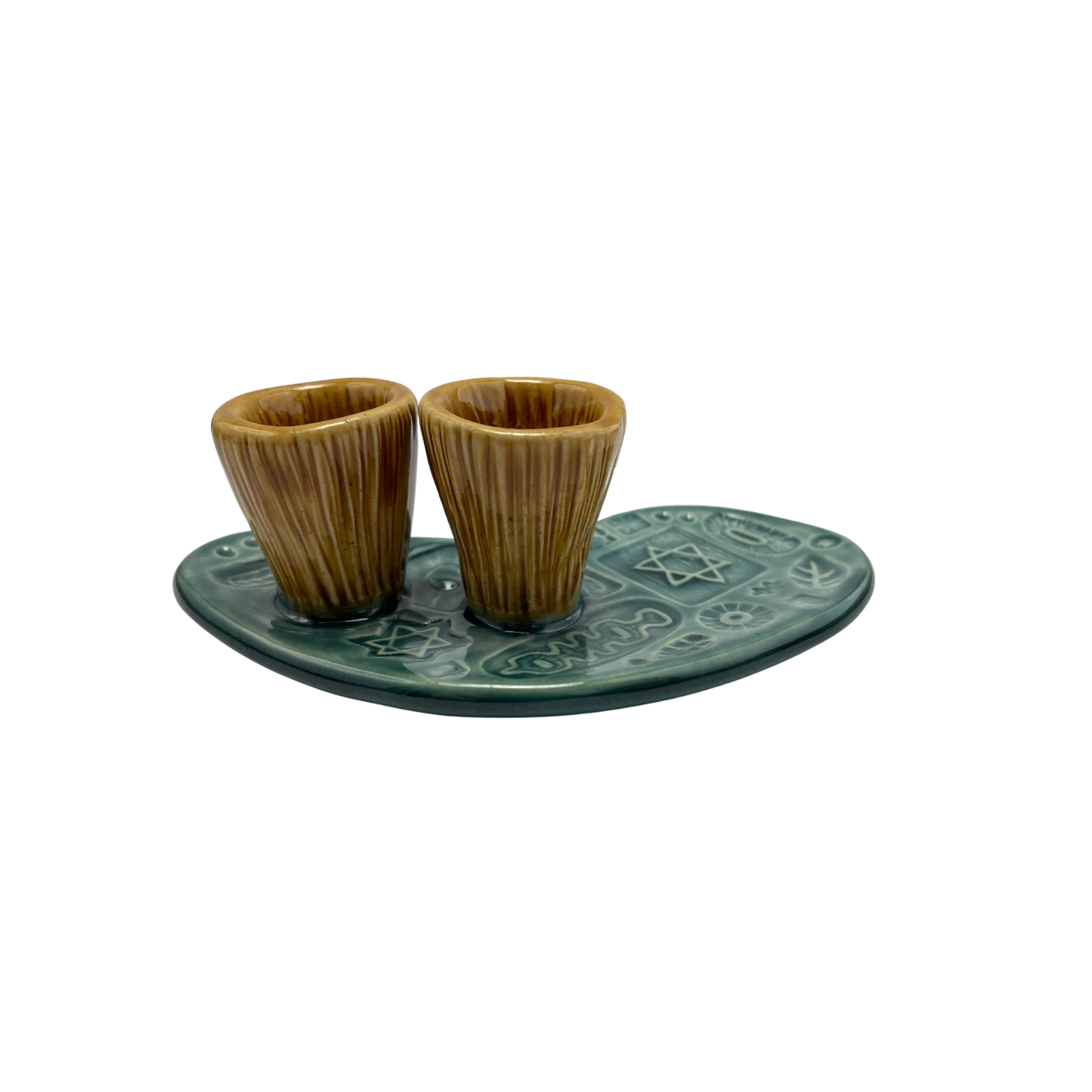 Shabbat Candle Holders - Tayer Teal and Deli Mustard Yellow