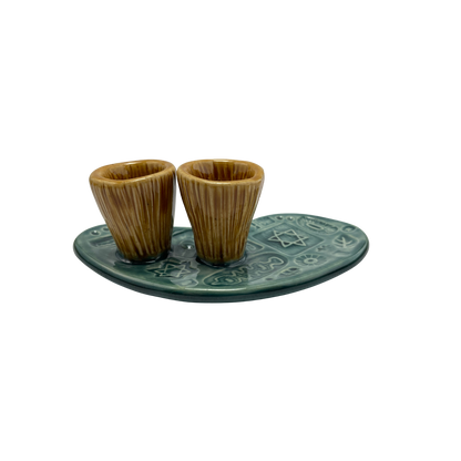 Shabbat Candle Holders - Tayer Teal and Deli Mustard Yellow