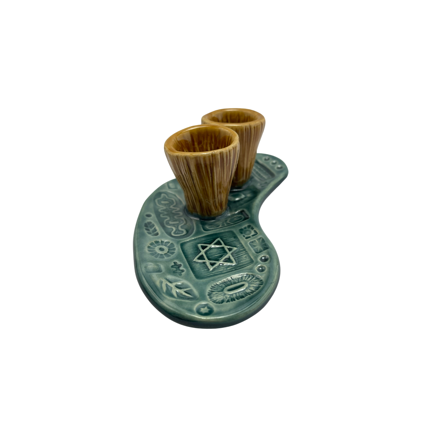 Shabbat Candle Holders - Tayer Teal and Deli Mustard Yellow