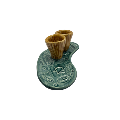 Shabbat Candle Holders - Tayer Teal and Deli Mustard Yellow
