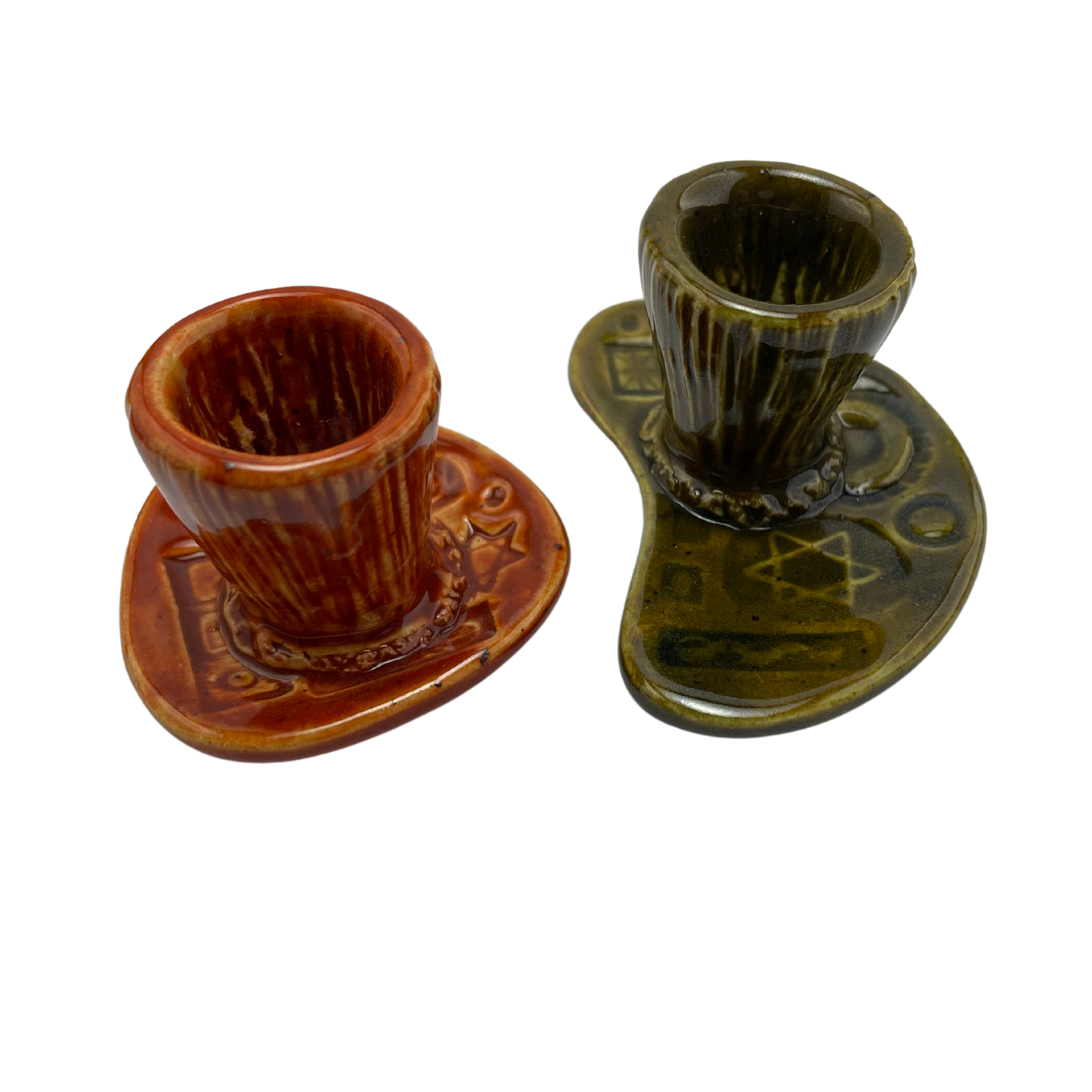 Shabbat Candle Holder Set - Olive Green and Amber Honey