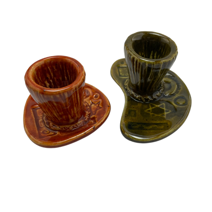 Shabbat Candle Holder Set - Olive Green and Amber Honey