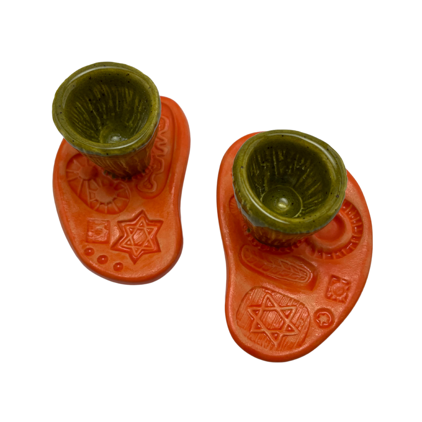 Shabbat Candle Holder Set - Osher Orange and Kosher Dill Green