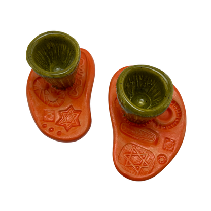Shabbat Candle Holder Set - Osher Orange and Kosher Dill Green