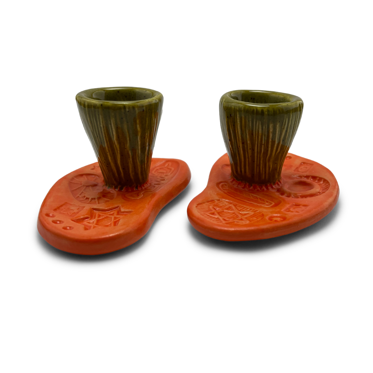 Shabbat Candle Holder Set - Osher Orange and Kosher Dill Green