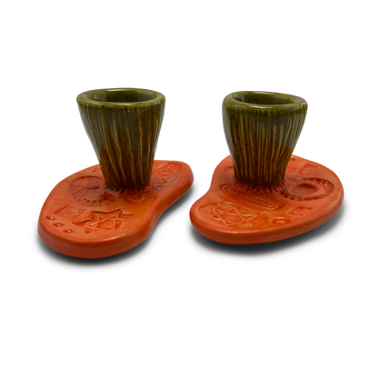 Shabbat Candle Holder Set - Osher Orange and Kosher Dill Green