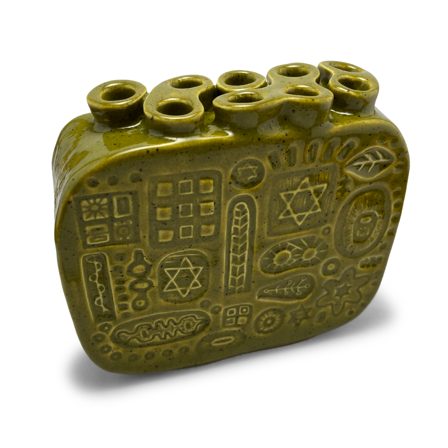 Handcrafted Stoneware Menorah - Kosher Dill Green