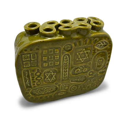 Handcrafted Stoneware Menorah - Kosher Dill Green
