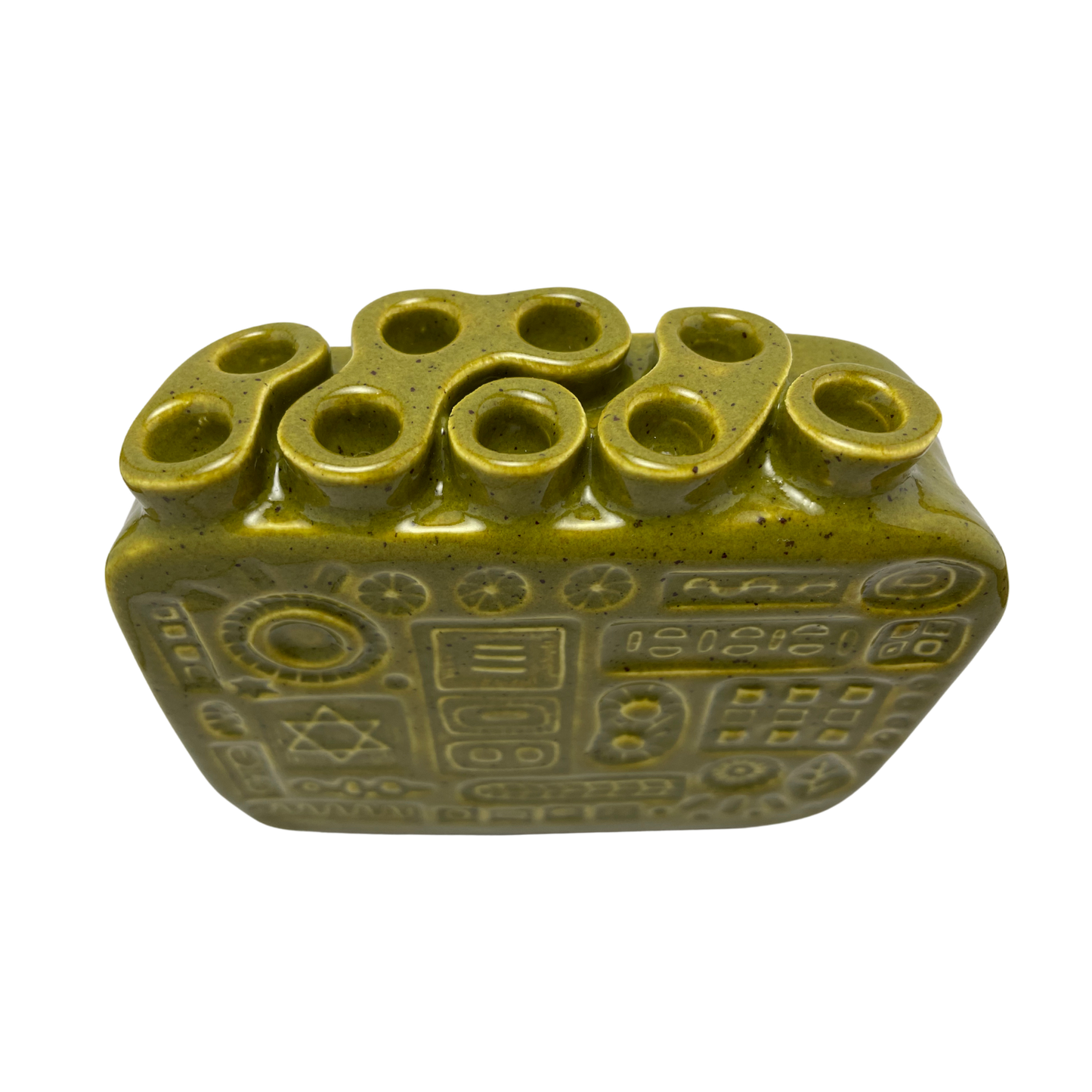 Handcrafted Stoneware Menorah - Kosher Dill Green