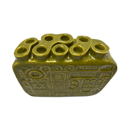Handcrafted Stoneware Menorah - Kosher Dill Green