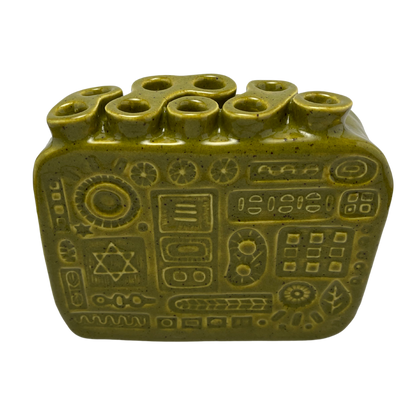 Handcrafted Stoneware Menorah - Kosher Dill Green
