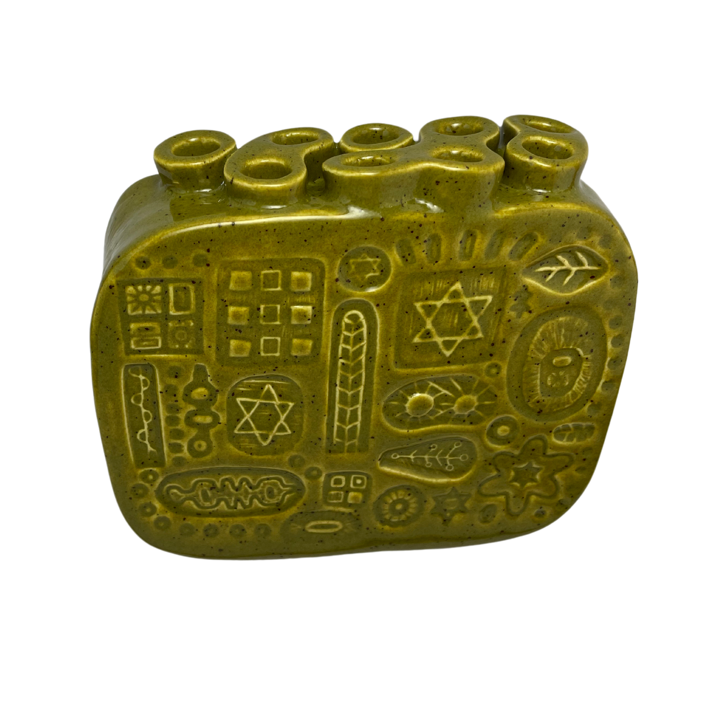 Handcrafted Stoneware Menorah - Kosher Dill Green