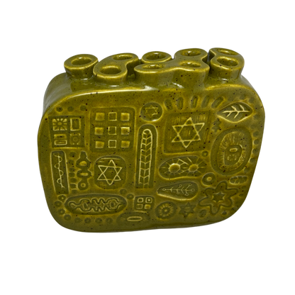 Handcrafted Stoneware Menorah - Kosher Dill Green