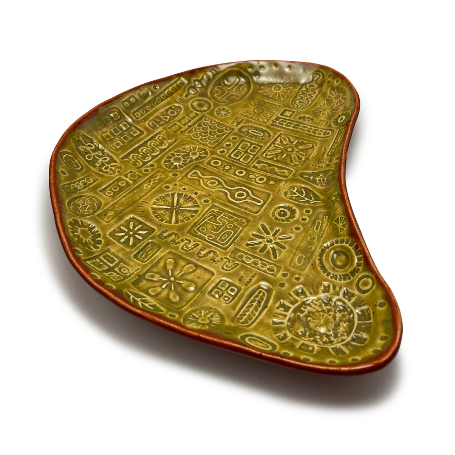 Ceramics Dish Platter Tray for Kitchen or Serving, pottery dinnerware and homeware, vintage style home decor, jewelry dish or catch all, decorative center piece fruit bowl, detailed one of a kind yellow green burnt orange