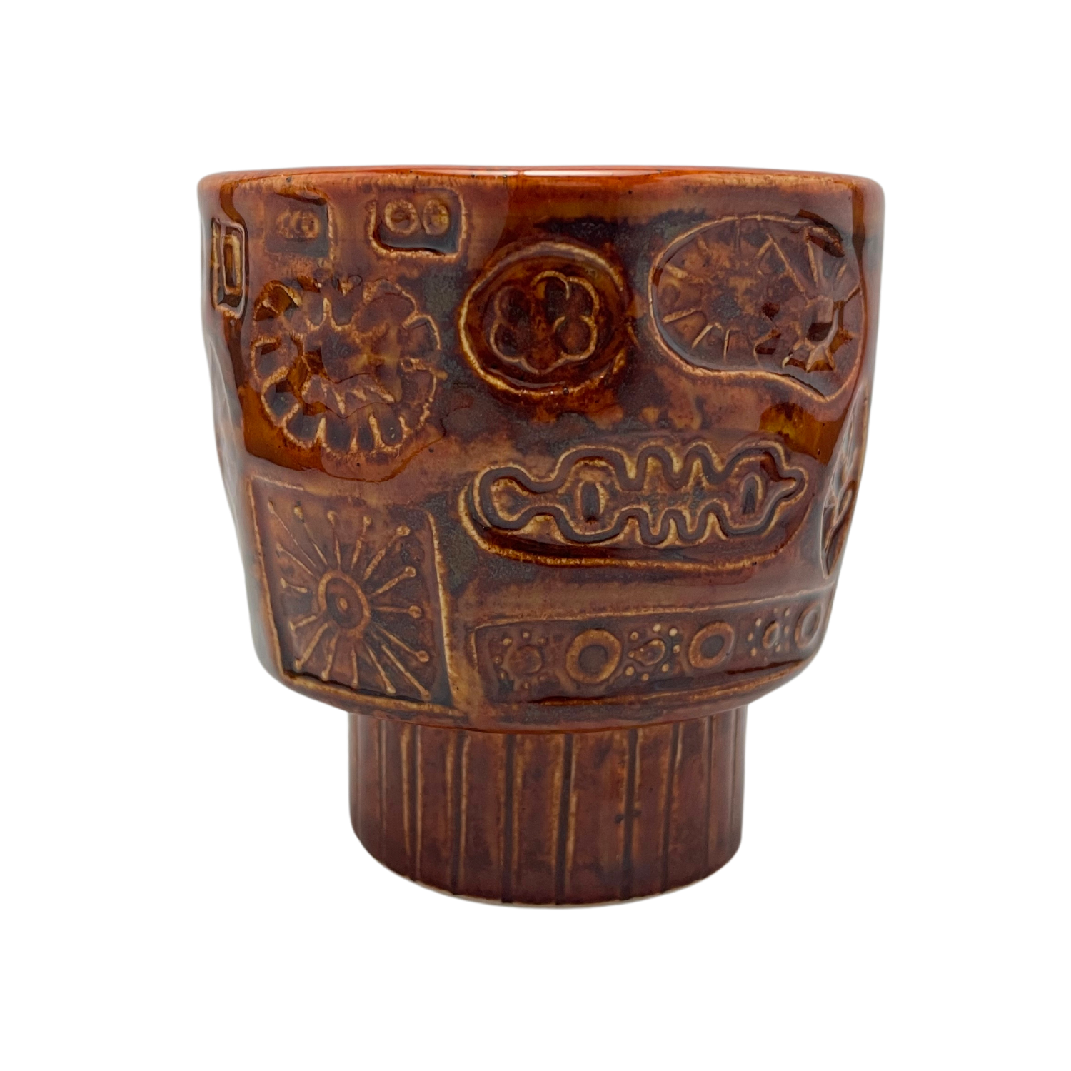 footed Handmade Cups vintage pottery style wine tumblers retro ceramics drinking glasses for wine coffee tea shabbat kiddush drinkware kitchen home burnt orange brown red