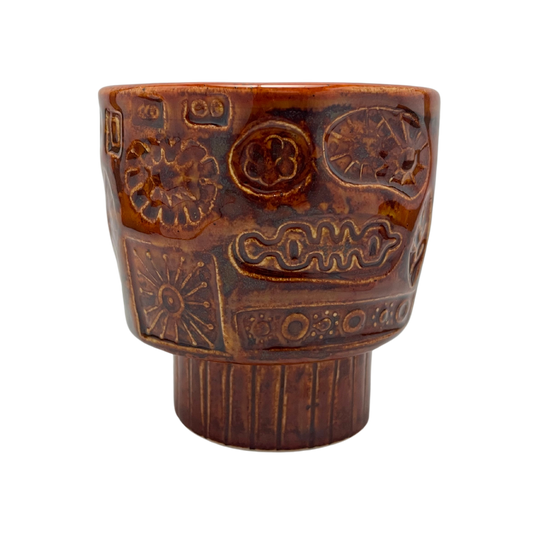 footed Handmade Cups vintage pottery style wine tumblers retro ceramics drinking glasses for wine coffee tea shabbat kiddush drinkware kitchen home burnt orange brown red