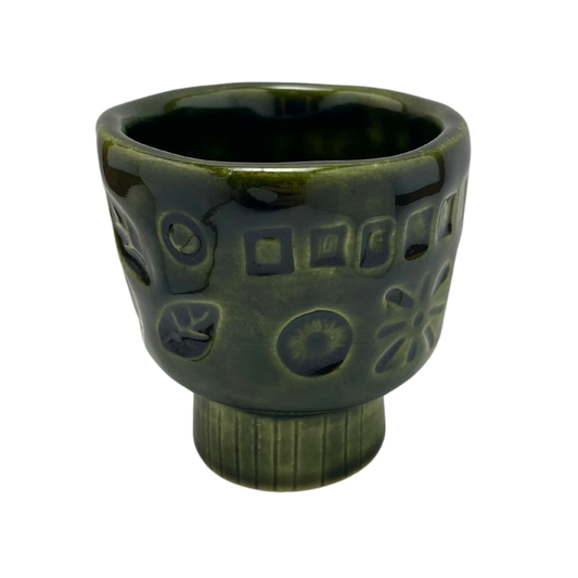 Footed Handmade Cups vintage pottery style wine tumblers retro ceramics drinking glasses for wine coffee tea shabbat kiddush drinkware kitchen home dark green olive
