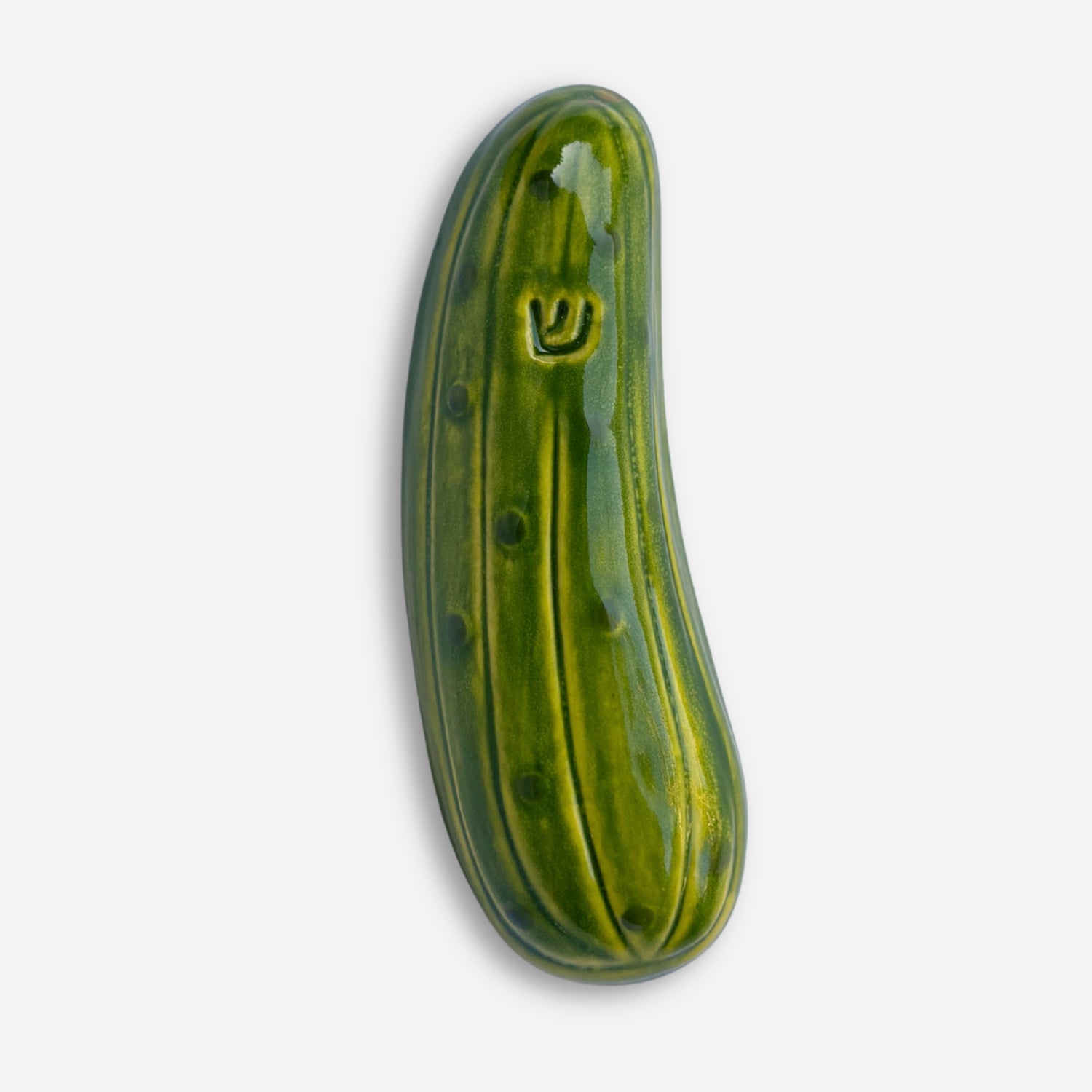 Handmade green ceramic pickle mezuzah case with scroll compartment