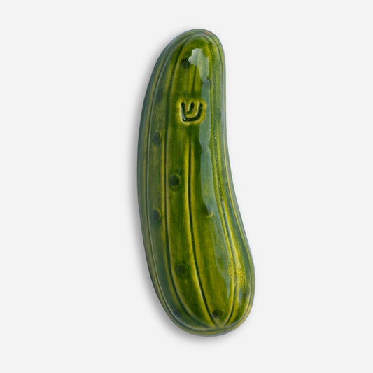 Handmade green ceramic pickle mezuzah case with scroll compartment