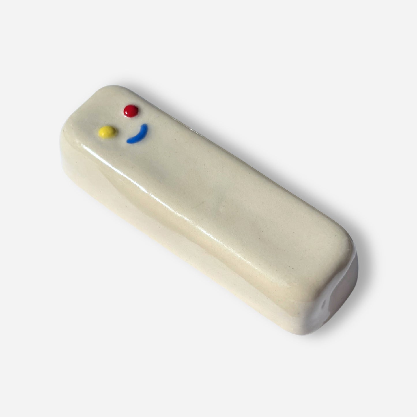 handmade ceramic mezuzah case smiley face modern judaica primary colors jewish art