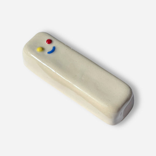 handmade ceramic mezuzah case smiley face modern judaica primary colors jewish art