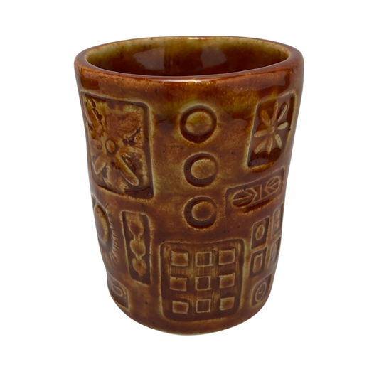 Handmade Cups vintage pottery style wine tumblers retro ceramics drinking glasses for wine coffee tea shabbat kiddush drinkware kitchen home burnt orange yellow brown