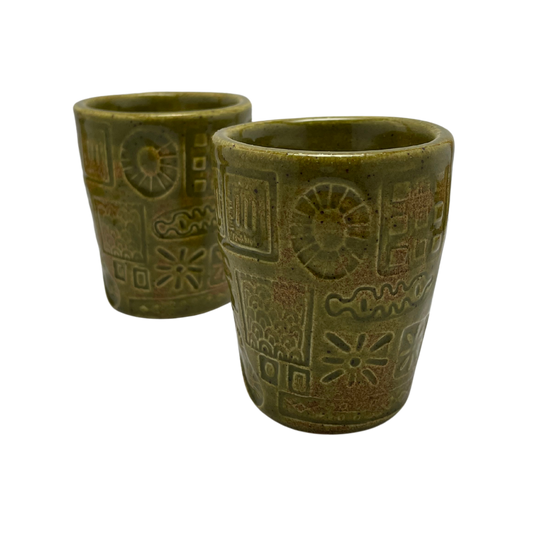 Handmade Cups set vintage pottery style wine tumblers retro ceramics drinking glasses for wine coffee tea shabbat kiddush drinkware kitchen home olive green
