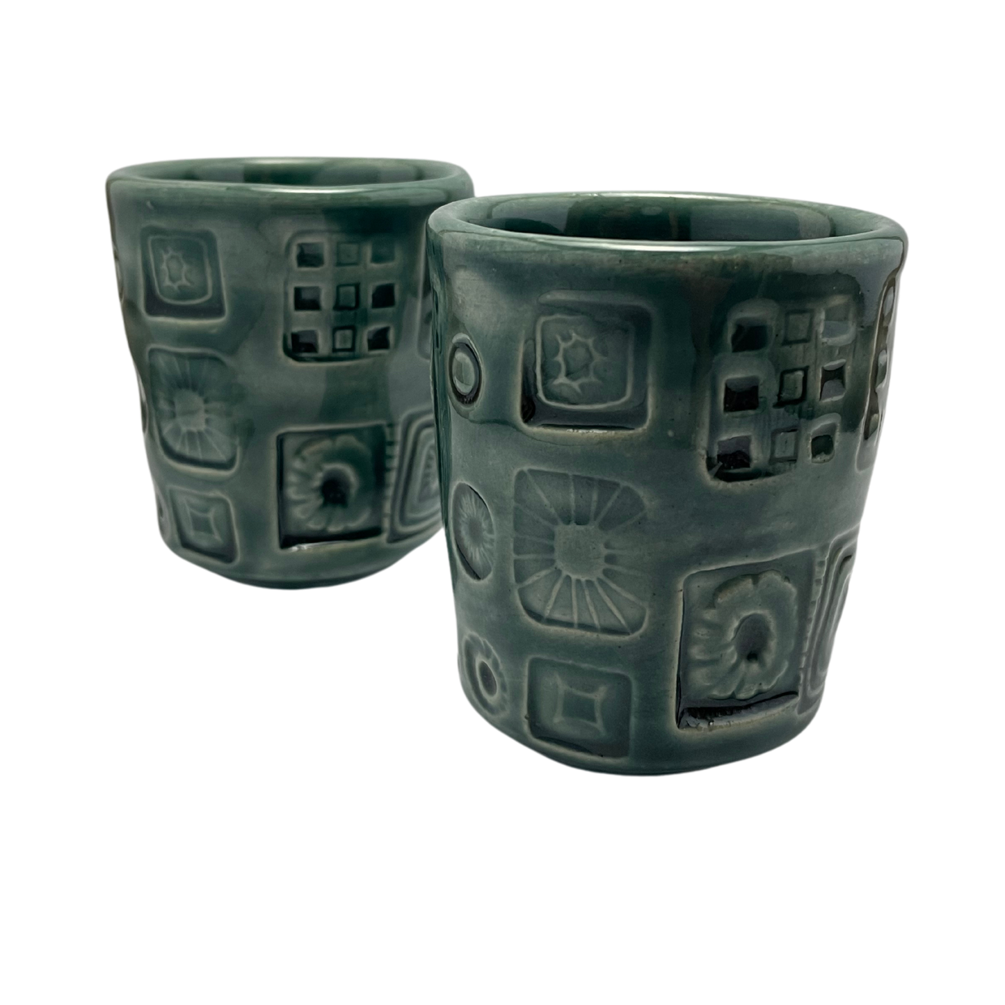 Handmade Cups Set vintage pottery style wine tumblers retro ceramics drinking glasses for wine coffee tea shabbat kiddush drinkware kitchen home teal blue turquoise
