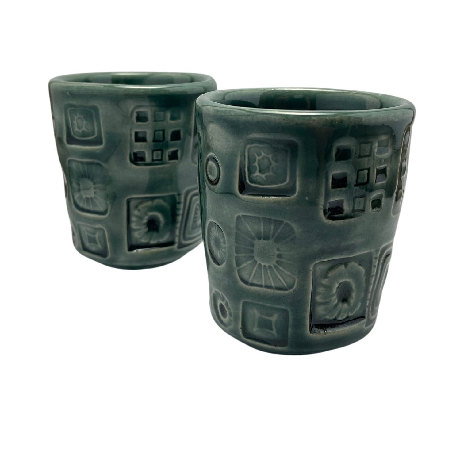 Handmade Cups Set vintage pottery style wine tumblers retro ceramics drinking glasses for wine coffee tea shabbat kiddush drinkware kitchen home teal blue turquoise