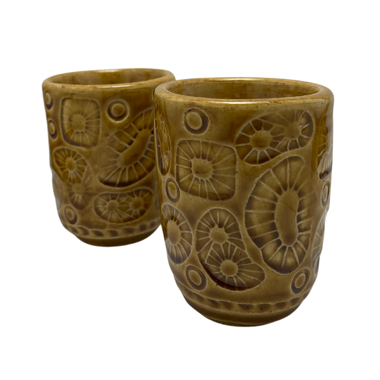 Handmade Cups set vintage pottery style wine tumblers retro ceramics drinking glasses for wine coffee tea shabbat kiddush drinkware kitchen home mustard yellow