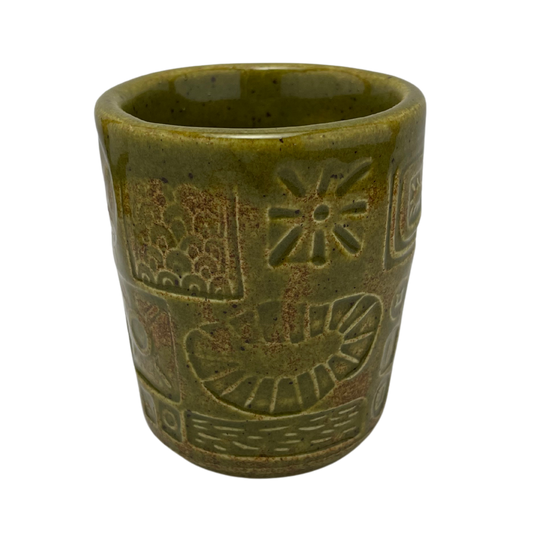 Handmade Cups - vintage pottery style retro ceramics drinking kiddush cup glasses tumbler olive green